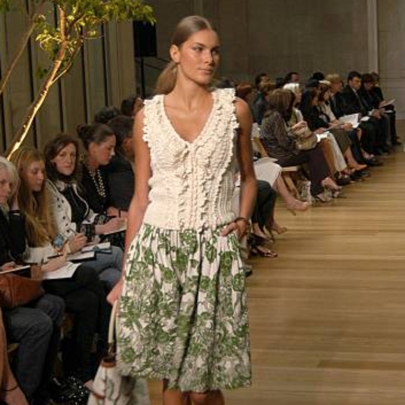 $2,200 OSCAR DE LA RENTA IVORY SILK WOOL EXCL CABLE KNIT RUNWAY BLOUSE M - Picture 1 of 13